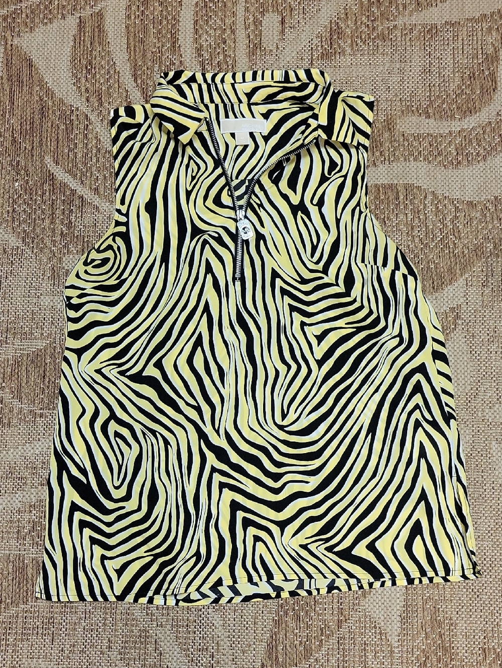 Sleeveless Zebra-Print Polo Tank Top in Yellow and Black